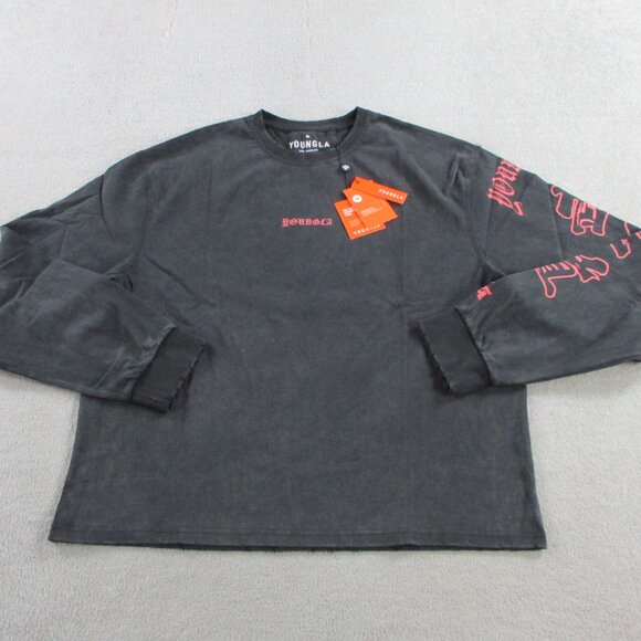 YOUNGLA Shogun Shirt Mens Medium Black Shogun Long Sleeve Relaxed Baggy Japanese - Picture 3 of 8